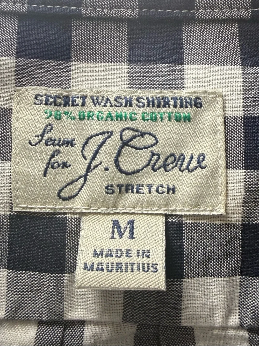 J.Crew Men's Secret Wash Stretch Gingham Button Down Shirt Medium Navy Preppy
